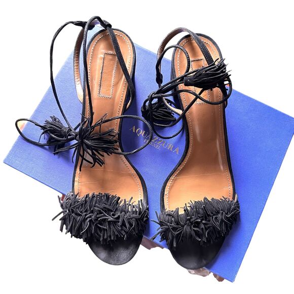 AQUAZZURA Wild Thing 50 Suede‎ Ankle Wrap Sandals w BOX Sz 41 - Picture 6 of 7